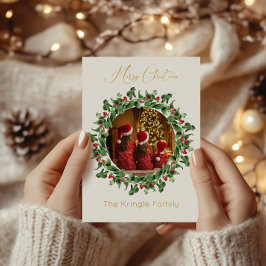 タイポグラフィモダンメリークリスマスリース写真 箔シーズンカード