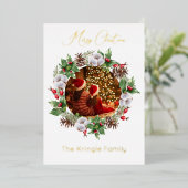 タイポグラフィモダンメリークリスマスリース写真 箔シーズンカード (立ち正面)