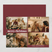 タイポグラフィモダンメリークリスマスレッドホリデーカード シーズンカード (正面/裏面)