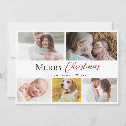 タイポグラフィモダンメリークリスマス複数の写真 シーズンカード (正面)