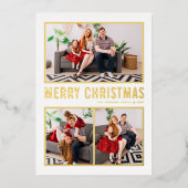 タイポグラフィモダンメリークリスマス3枚写真 箔シーズンカード (正面)