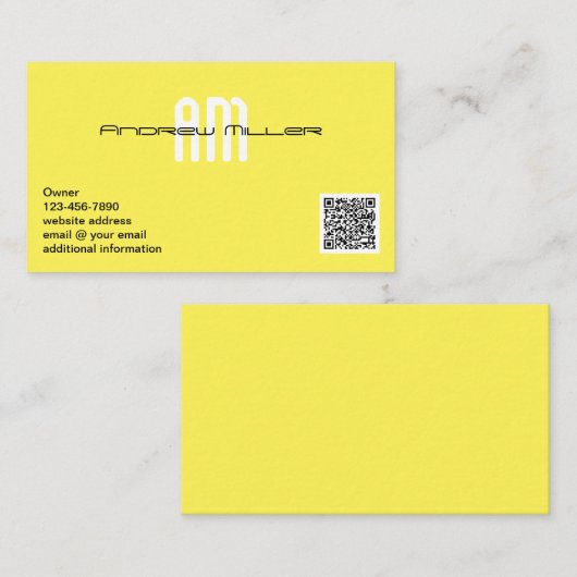 タイポグラフィモダンモノグラムイエローQRコードの追加 名刺 (正面/裏面)