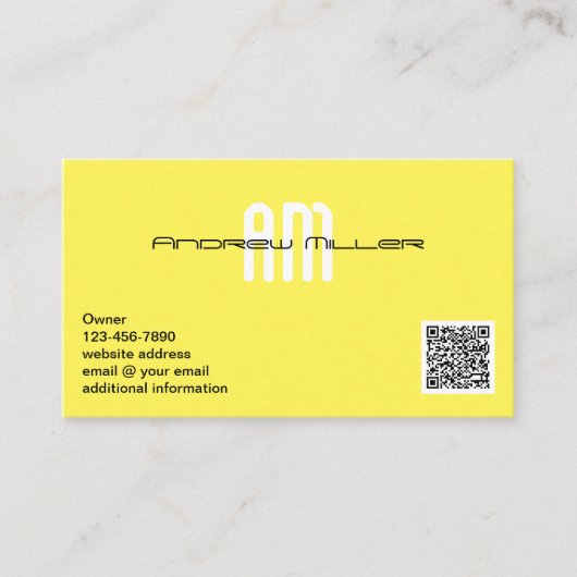タイポグラフィモダンモノグラムイエローQRコードの追加 名刺 (正面)