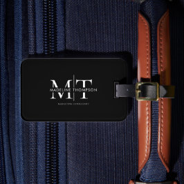 タイポグラフィモダンモノグラムブラック ラゲッジタグ