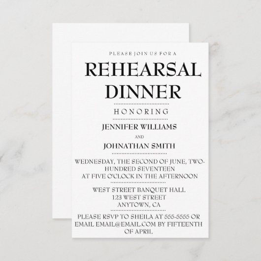 タイポグラフィモダンリハーサルディナー招待状 招待状 (正面/裏面)