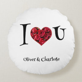 タイポグラフィモダンレッドローゼスハートヴァレンティーンズデイ ラウンドクッション
