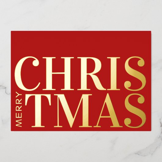 タイポグラフィモダンレッド金ゴールドメリークリスマス 箔シーズンカード (正面)