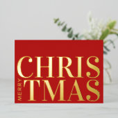 タイポグラフィモダンレッド金ゴールドメリークリスマス 箔シーズンカード (立ち正面)