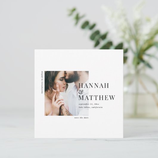 タイポグラフィモダン写真の結婚式の日付を保存 シーズンカード (スタンド正面)