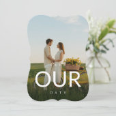 タイポグラフィモダン写真の結婚式の日付を保存 招待状 (スタンド正面)