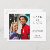 タイポグラフィモダン写真の結婚式の日付を保存 案内ポストカード (正面/裏面)