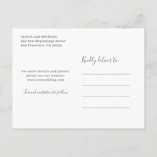 タイポグラフィモダン写真の結婚式の日付を保存 案内ポストカード (裏面)