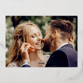 タイポグラフィモダン写真ウェディング日付金ゴールドを保存 箔招待状 (裏面)