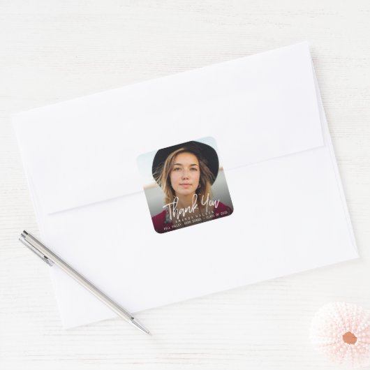タイポグラフィモダン写真卒業ありがとう スクエアシール (封筒)