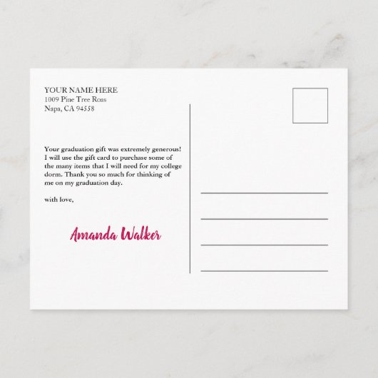 タイポグラフィモダン写真卒業ありがとう 案内ポストカード (裏面)