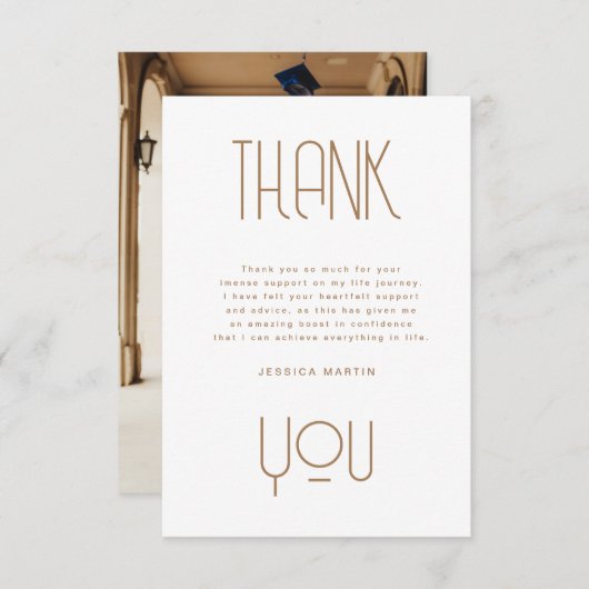 タイポグラフィモダン写真卒業パーティー招待状 サンキューカード (正面/裏面)