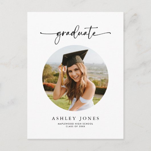 タイポグラフィモダン写真卒業招待状 ポストカード (正面)