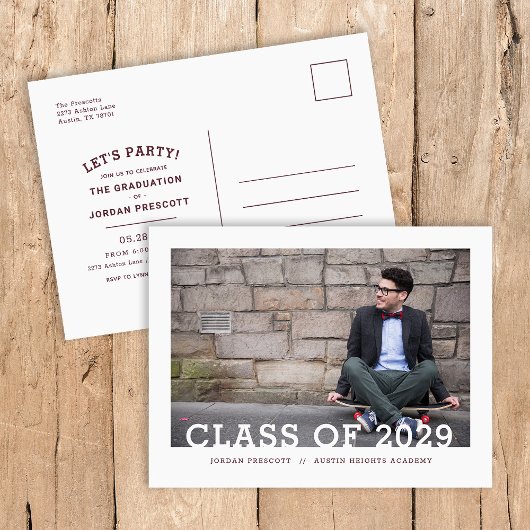 タイポグラフィモダン写真重ね卒業パーティー 案内ポストカード