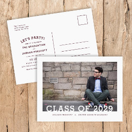 タイポグラフィモダン写真重ね卒業パーティー 案内ポストカード