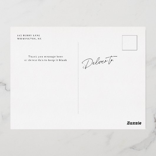 タイポグラフィモダン卒業ありがとうフォトフォイル 箔招待状ポストカード (裏面)