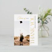 タイポグラフィモダン卒業ありがとうフォトフォイル 箔招待状ポストカード (立ち正面)