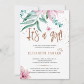 タイポグラフィモダン女の子フローラの赤ちゃんシャワー 招待状 (正面)