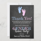 タイポグラフィモダン性差別パーティーを明らかにする！赤ちゃんシャワー サンキューカード (正面)