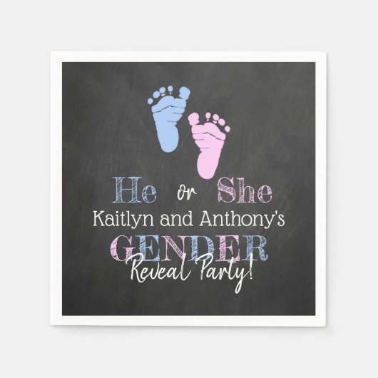 タイポグラフィモダン性差別パーティーを明らかにする！赤ちゃんシャワー スタンダードカクテルナプキン (正面)