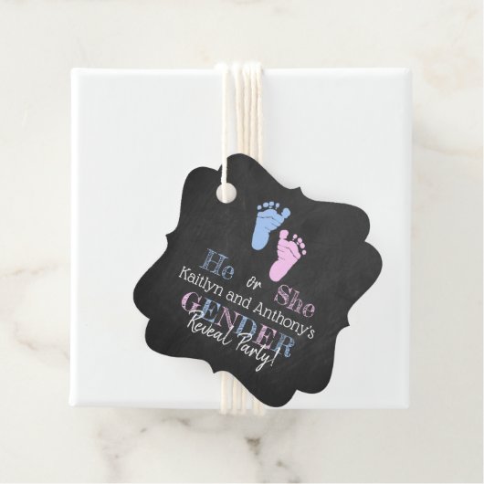タイポグラフィモダン性差別パーティーを明らかにする！赤ちゃんシャワー フェイバータグ (インサイチュ)