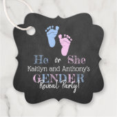 タイポグラフィモダン性差別パーティーを明らかにする！赤ちゃんシャワー フェイバータグ (正面)