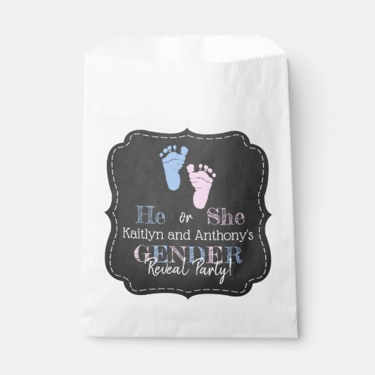 タイポグラフィモダン性差別パーティーを明らかにする！赤ちゃんシャワー フェイバーバッグ (正面)