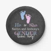 タイポグラフィモダン性差別パーティーを明らかにする!赤ちゃんシャワー ペーパープレート (正面)