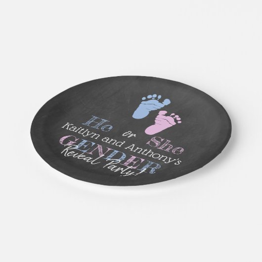 タイポグラフィモダン性差別パーティーを明らかにする！赤ちゃんシャワー ペーパープレート (アングル)