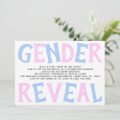 タイポグラフィモダン性差別パーティーを明らかにする!赤ちゃんシャワー 招待状 (スタンド正面)