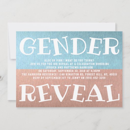 タイポグラフィモダン性差別パーティーを明らかにする！赤ちゃんシャワー 招待状 (正面)