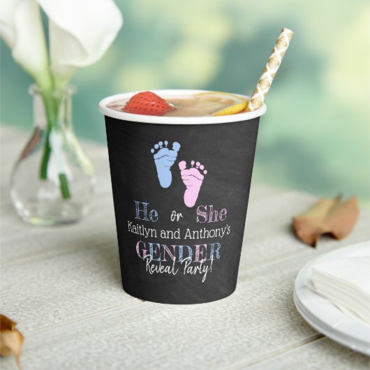 タイポグラフィモダン性差別パーティーを明らかにする！赤ちゃんシャワー 紙コップ (インサイチュ)