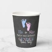 タイポグラフィモダン性差別パーティーを明らかにする！赤ちゃんシャワー 紙コップ (裏面)