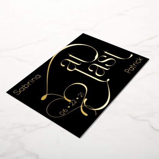 タイポグラフィモダン最後に日付を保存 箔招待状 (回転した状態)