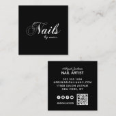 タイポグラフィモダン爪、 ネイル「名前」別QRコードブラック スクエア名刺 (正面/裏面)