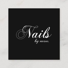 タイポグラフィモダン爪、 ネイル「名前」別QRコードブラック スクエア名刺