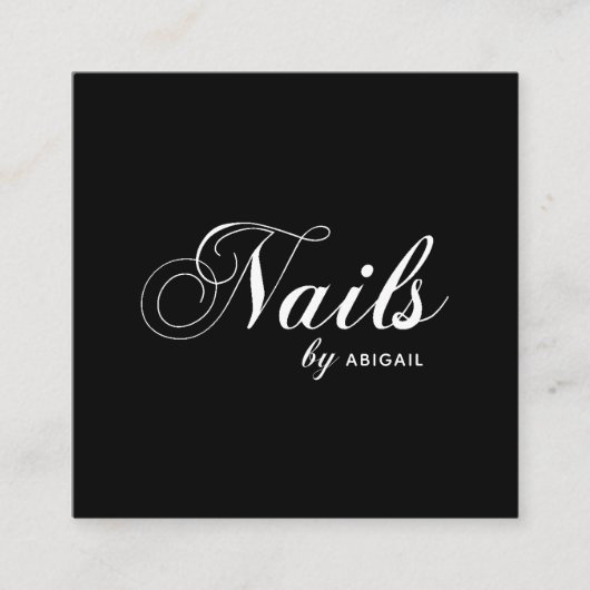 タイポグラフィモダン爪、 ネイル「名前」別QRコードブラック スクエア名刺 (正面)