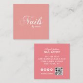 タイポグラフィモダン爪、 ネイル「名称」別QRコードサンゴ スクエア名刺 (正面/裏面)