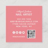 タイポグラフィモダン爪、 ネイル「名称」別QRコードサンゴ スクエア名刺 (裏面)