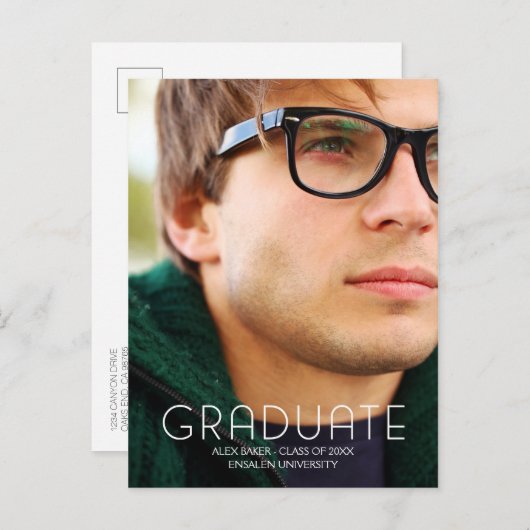 タイポグラフィモダン男子大卒 案内ポストカード (正面/裏面)