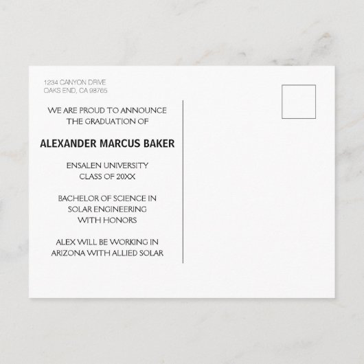 タイポグラフィモダン男子大卒 案内ポストカード (裏面)