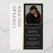 タイポグラフィモダン白黒フォトカップルシャワー 箔招待状 (正面)