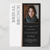 タイポグラフィモダン白黒フォトブライダルブランチ 箔招待状 (正面)