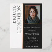 タイポグラフィモダン白黒フォトブライダルランチ 箔招待状 (正面)