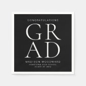 タイポグラフィモダン白黒卒業党 スタンダードカクテルナプキン (正面)