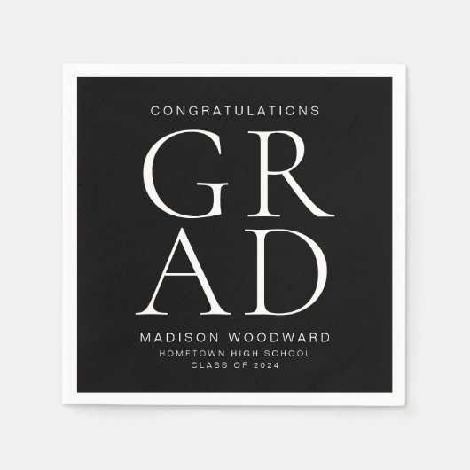 タイポグラフィモダン白黒卒業党 スタンダードカクテルナプキン (正面)